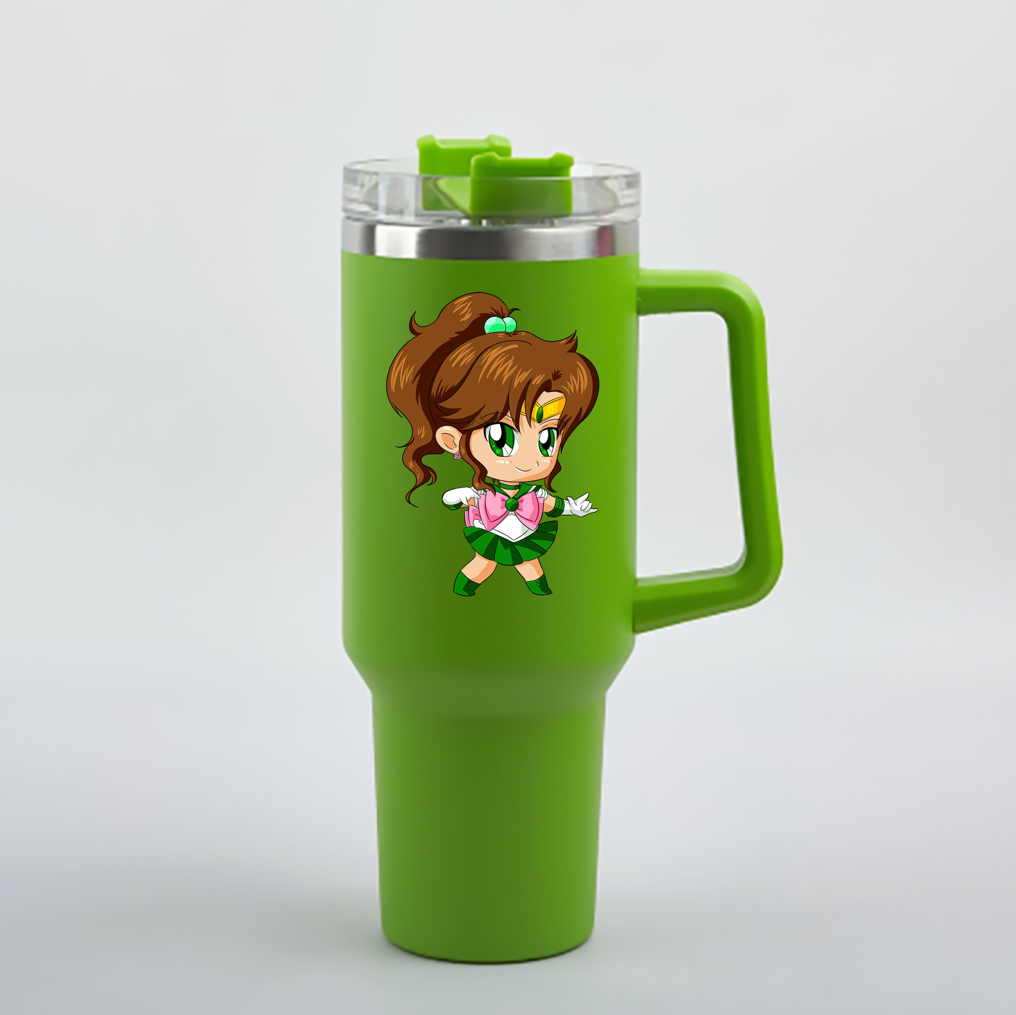 （画像用） 美少女戦士セーラームーン 木野 まこと きの まこと Sailor Moon Kino Makoto （セーラージュピター；Sailor Jupiter） 1200mL車用タンブラー - クリスタルステッカー（プラスチックストロー付き）